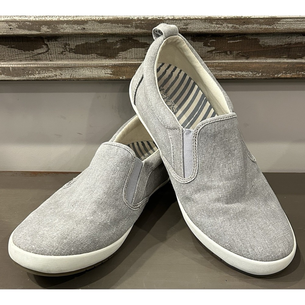 Taos Dandy Flat Women 10 Gray Canvas Fabric Knit Loafer Sneaker Comfort Shoes